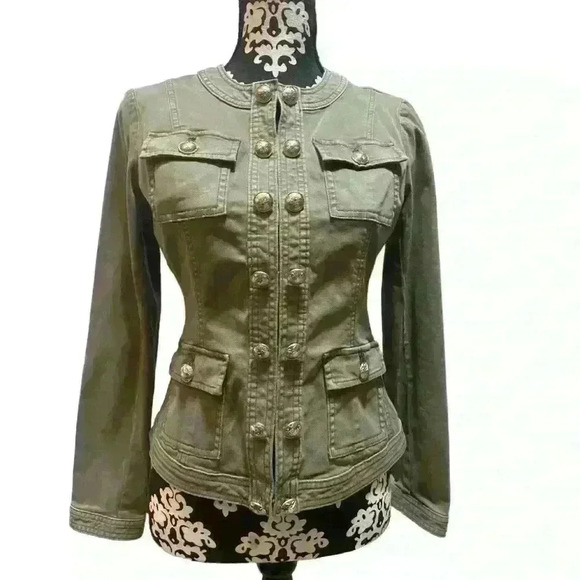 WHBM Gold Button Trim Military Jacket, Forever Olive Size 4 - Picture 4 of 11